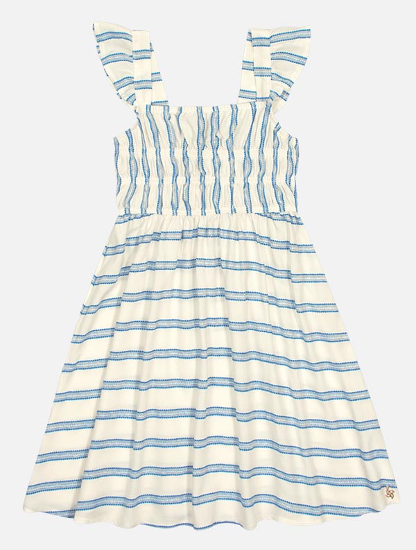 Vestido Infantil Catavento Verão Off White Listrado