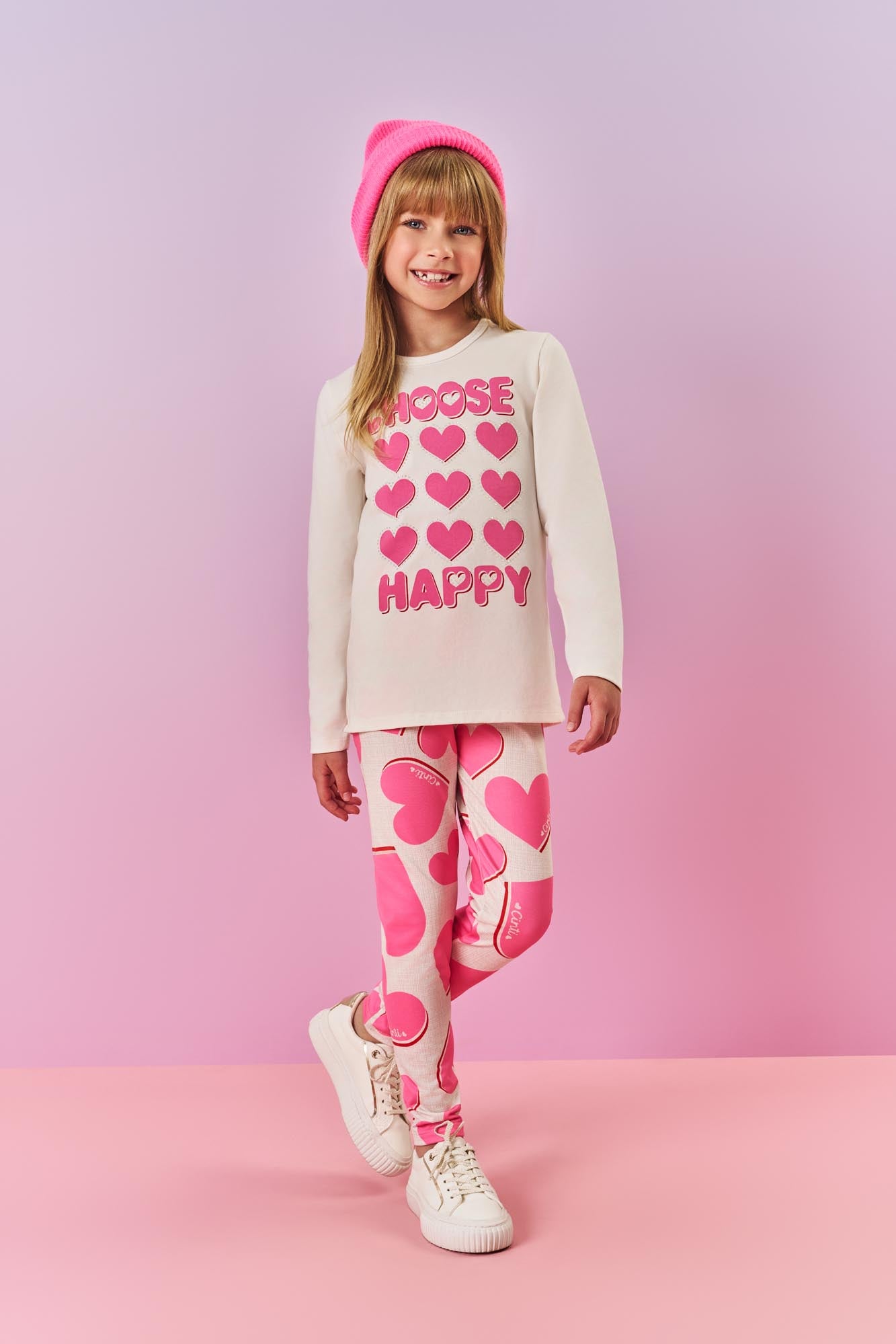 Conjunto infantil Cinti Inverno Calça Legging e Blusa Manga Longa Coração