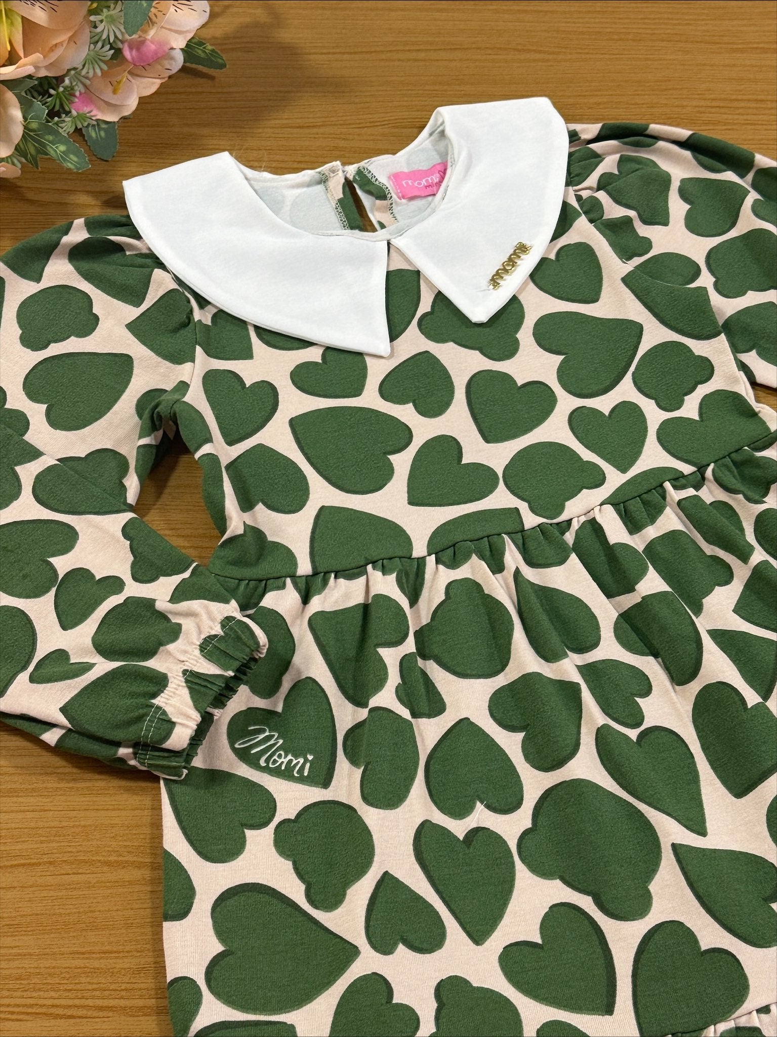 Vestido Infantil Momi Inverno Corações Verde