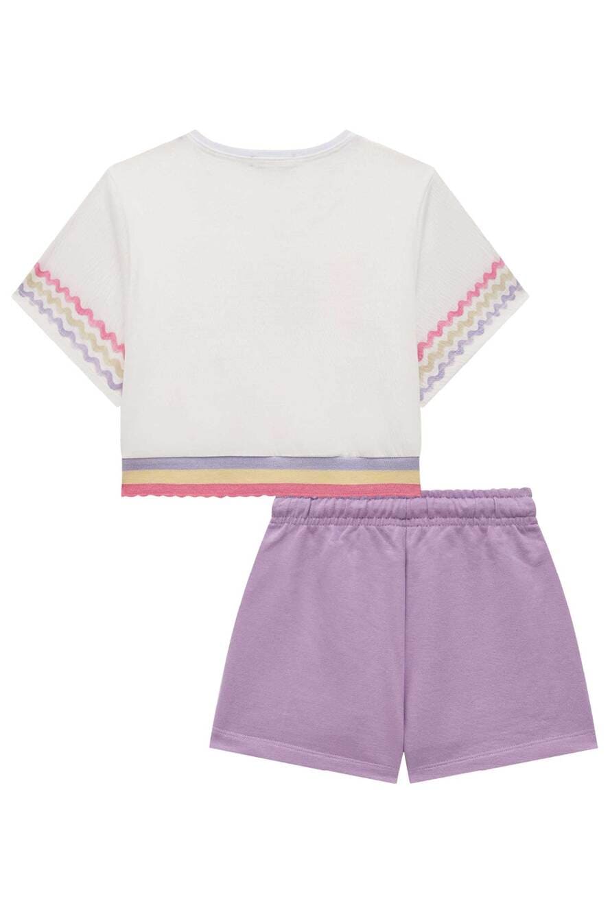 Conjunto Infantil Kukie Verão Shorts Lilás e Blusa Florescer