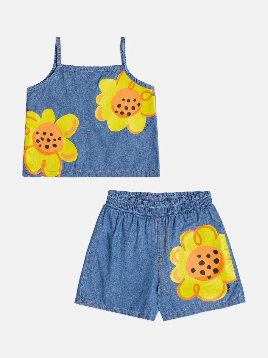 Conjunto Infantil Menina Bimbi com Shorts e Blusa Jeans Flores