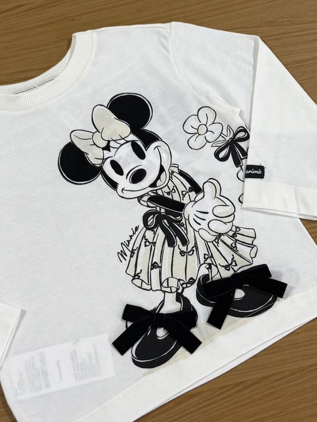 Blusa Infantil Animê Inverno Manga Longa Branco com Laço Minnie e Mickey Disney