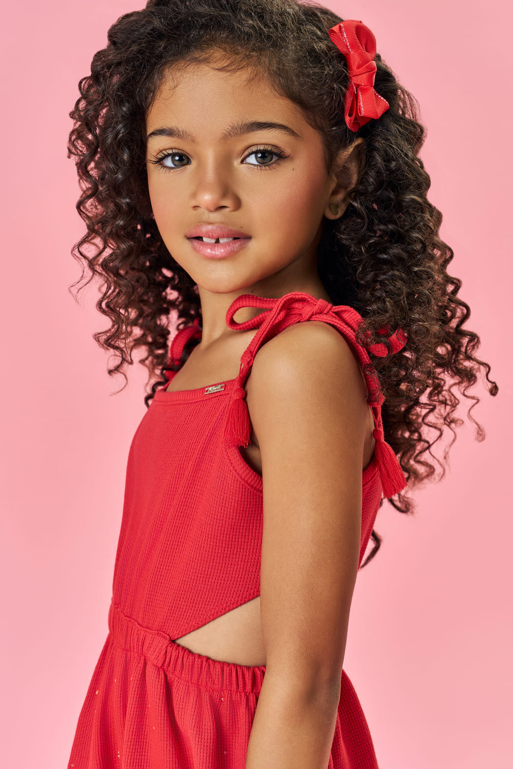 Vestido Infantil Cinti Verão Vermelho Brilho Natal Strass