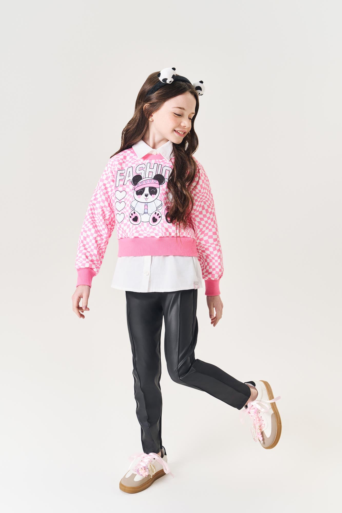 Conjunto Infantil Cinti Inverno Calça e Moletom Flanelado Rosa Panda
