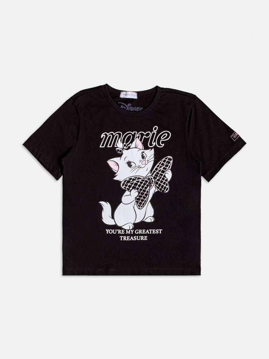 Blusa Infantil Momi Manga Curta Preta Marie Disney