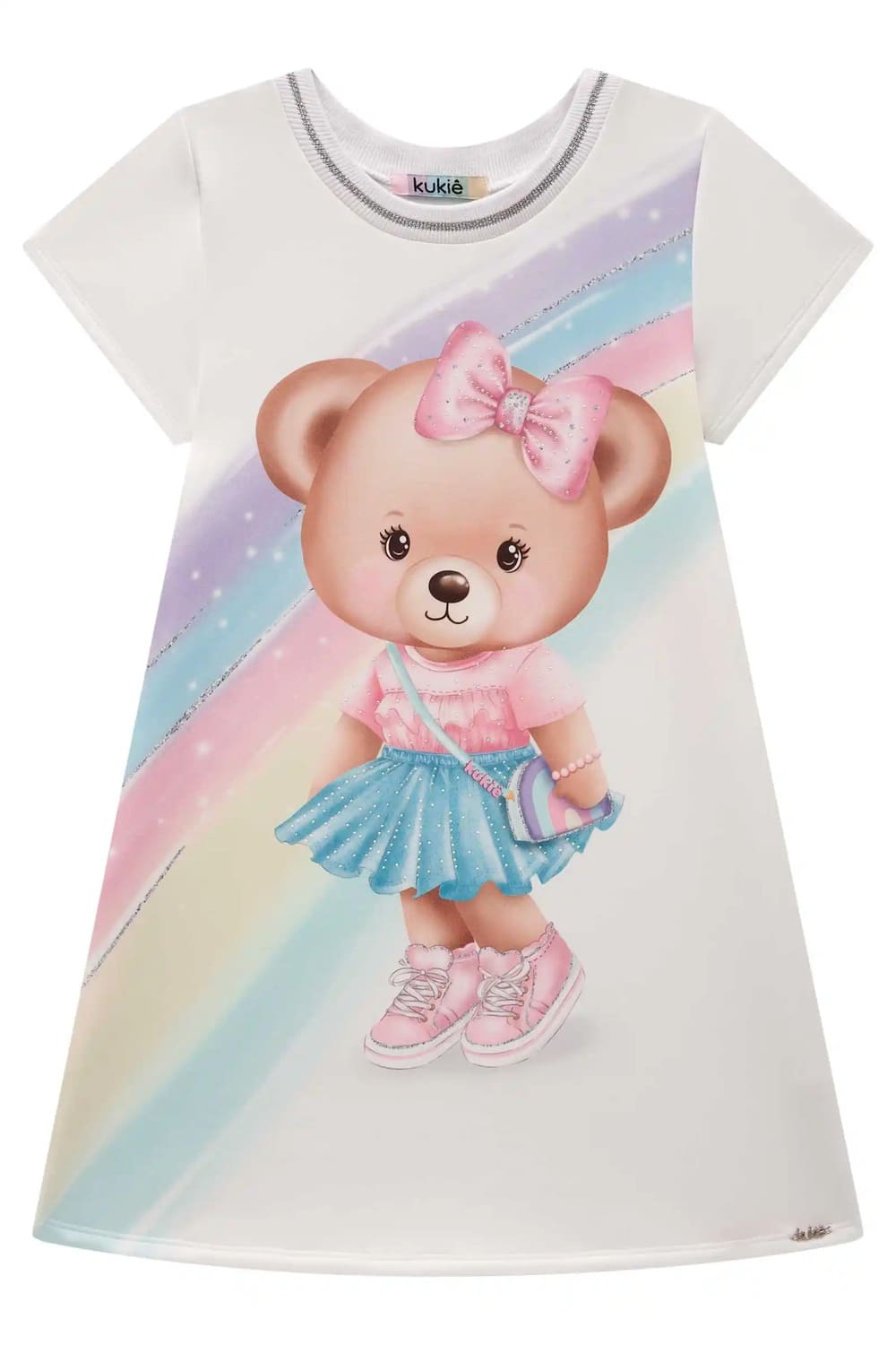 Vestido Infantil Kukie Verão Colorido Ursinha Strass