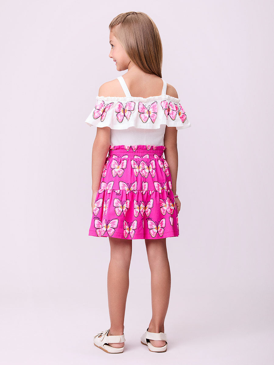 Conjunto Infantil Momi Verão Saia e Blusa Babado Borboleta