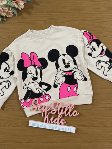 Casaco Infantil Animê Inverno Bege Minnie e Mickey Disney