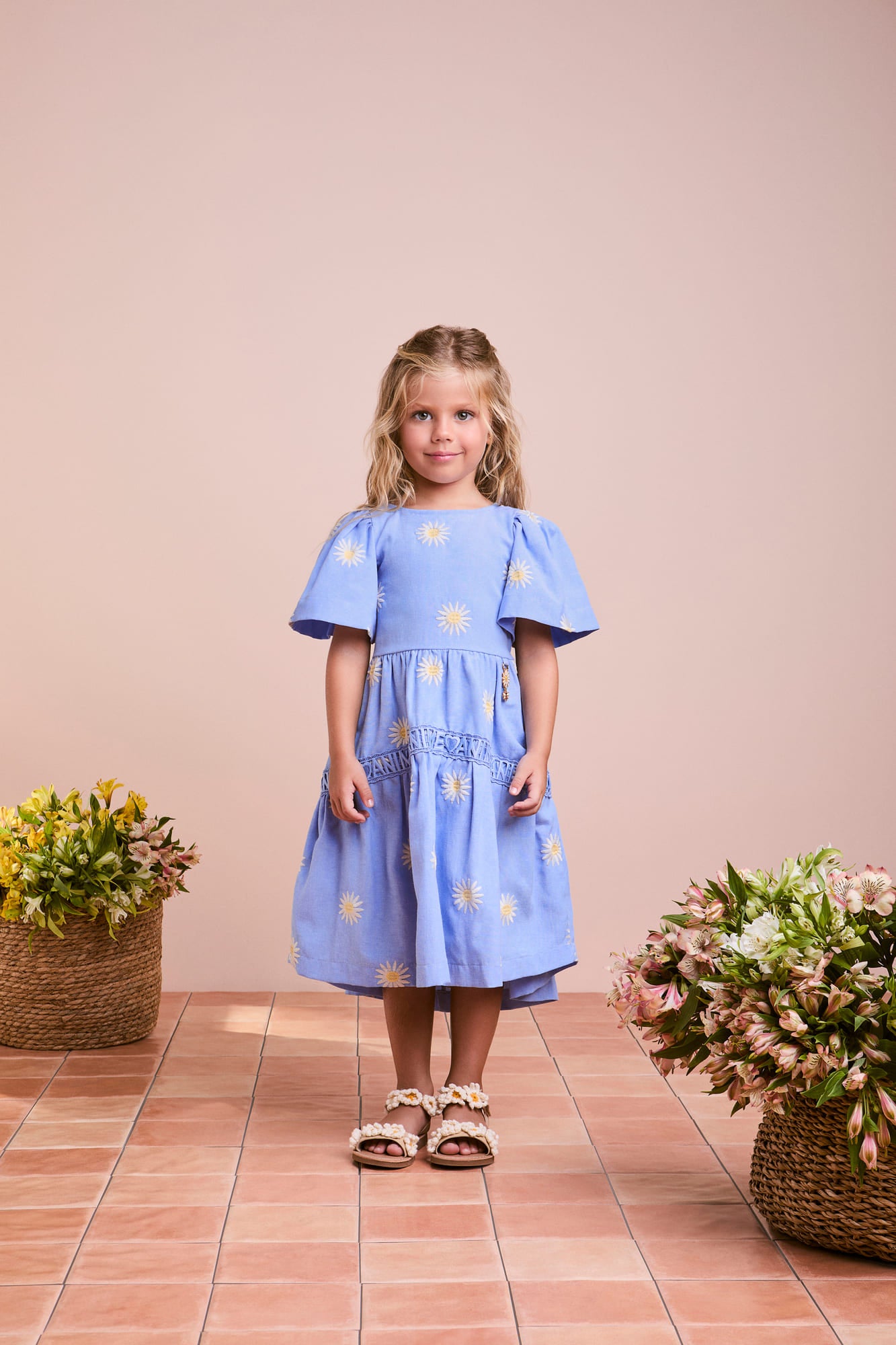 Vestido Infantil Animê Verão Azul Florzinha