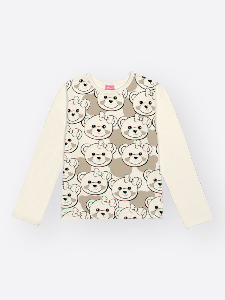 Conjunto Infantil Cinti Inverno com Shorts e Blusa Manga Longa Bege Ursinhos
