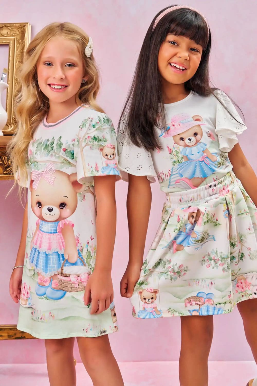 Vestido Infantil Kukie Verão Ursinha Piquenique