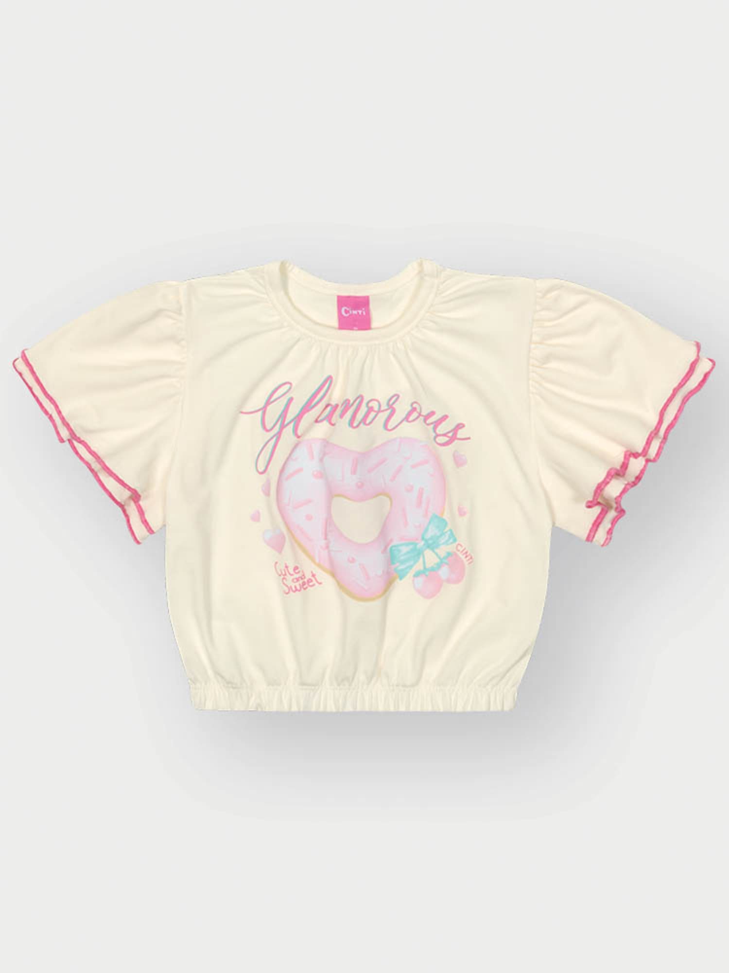 Conjunto Infantil Cinti Verão com Shorts Colorido e Blusa Branca Rosquinha