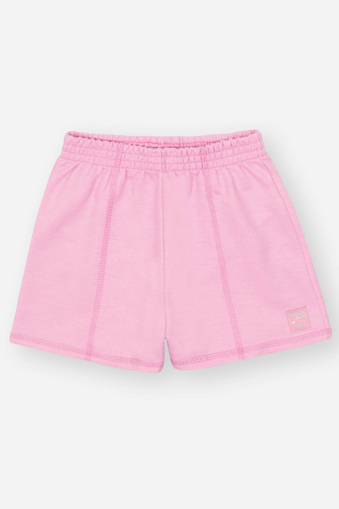 Conjunto Infantil Cinti Inverno Shorts e Cropped Rosa com Sobreposição Pandinha
