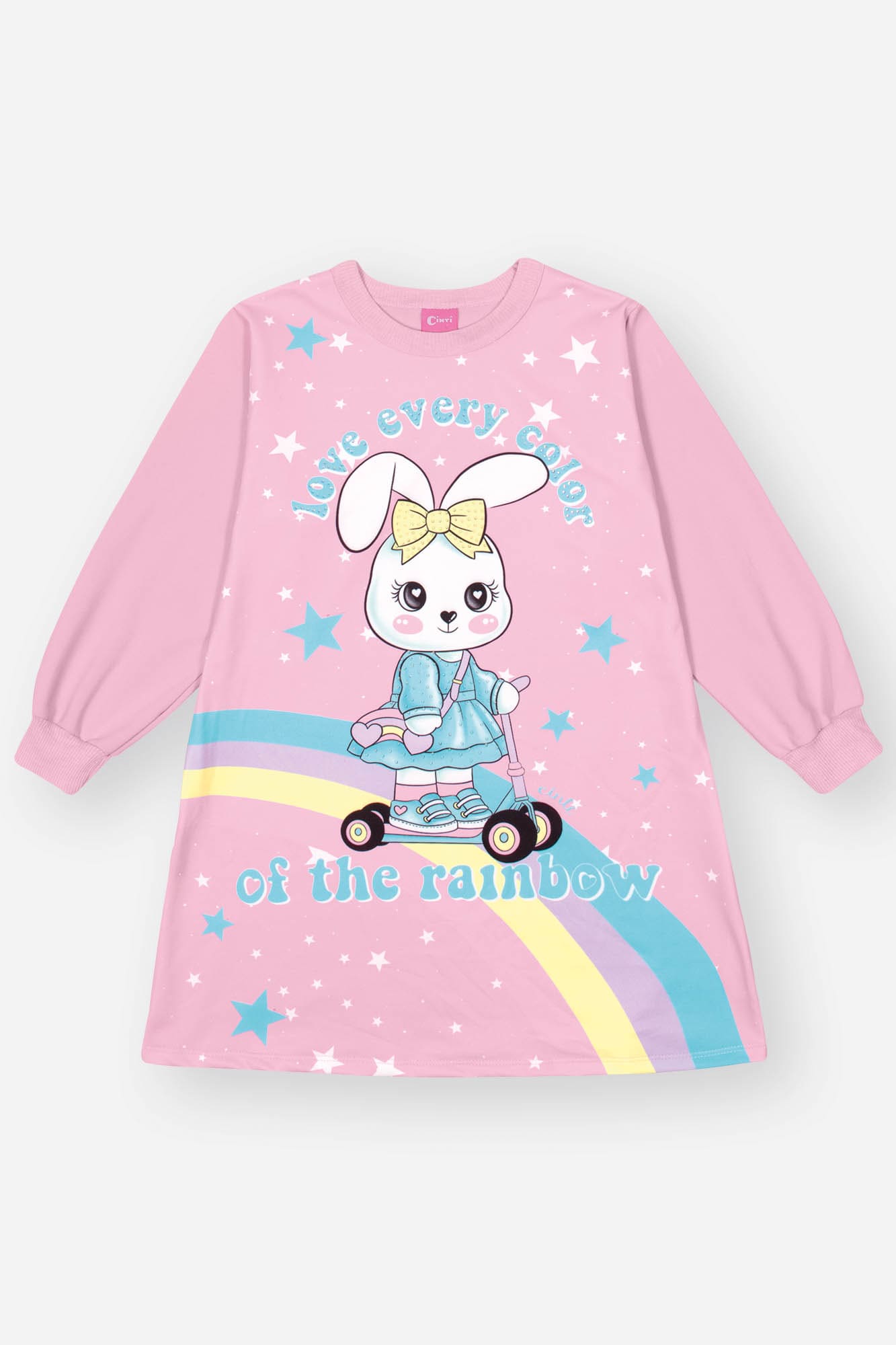 Vestido Infantil Cinti Inverno Coelhinha Rosa Com Bolsinha