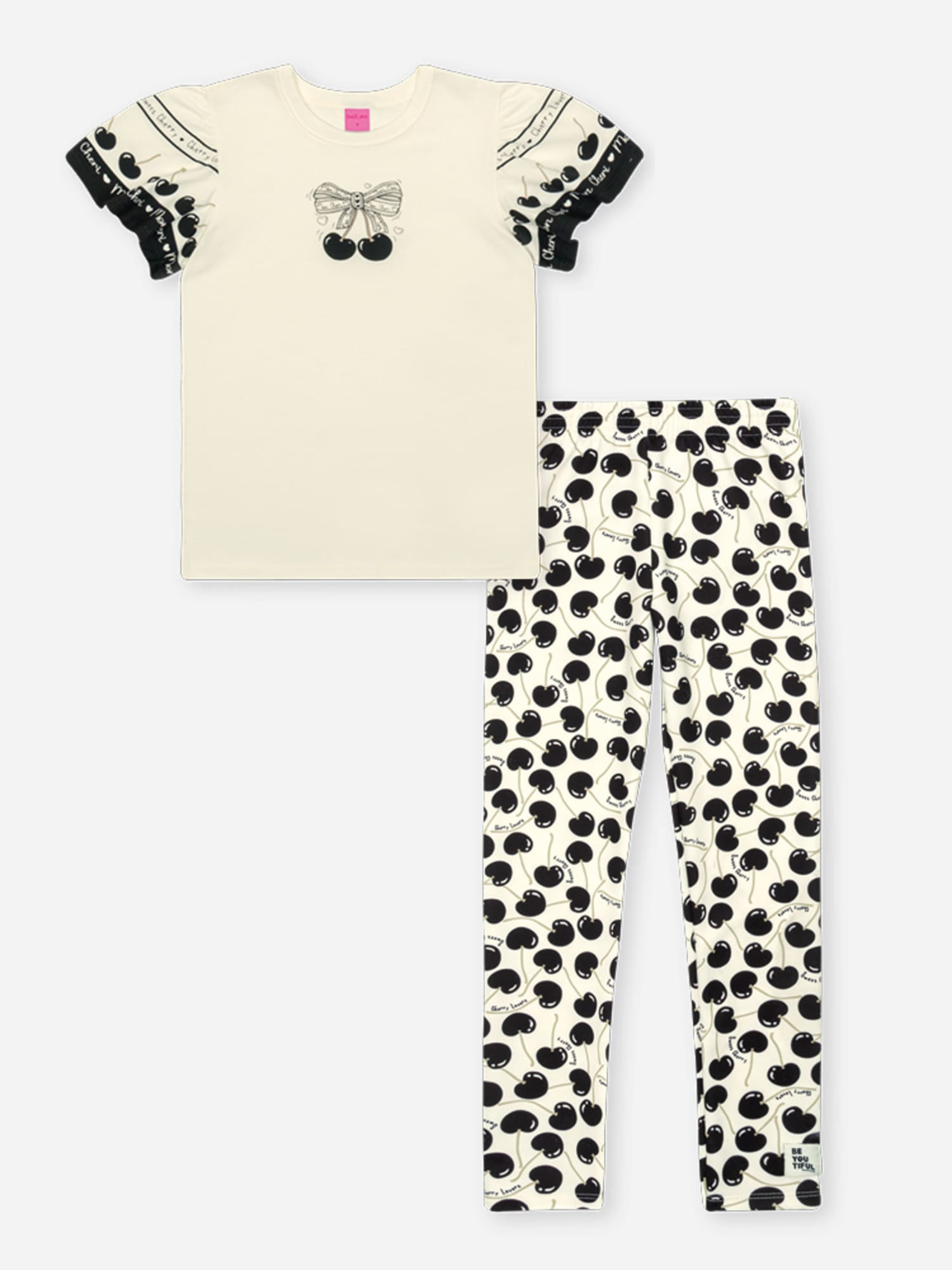 Conjunto Infantil Belime Verão com Calça Legging e Blusa Branca Cereja