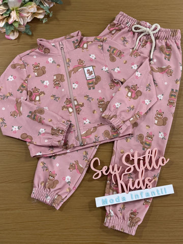 Conjunto Infantil Kukiê Alecrim Inverno com Calça  e Jaqueta Boxy Esquilinhos