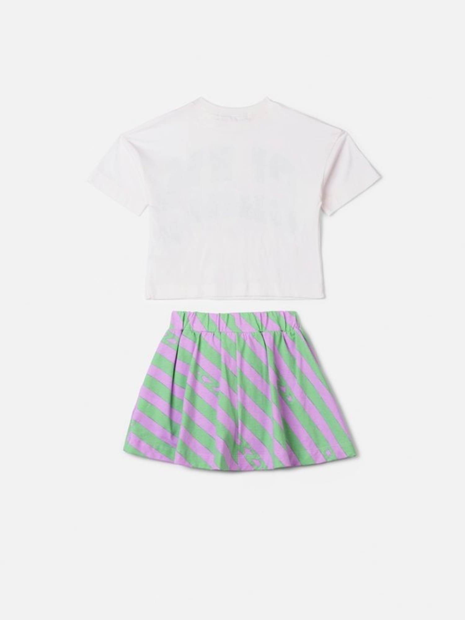 Conjunto Infantil Animê com Saia Listrada e Blusa Branca Glam