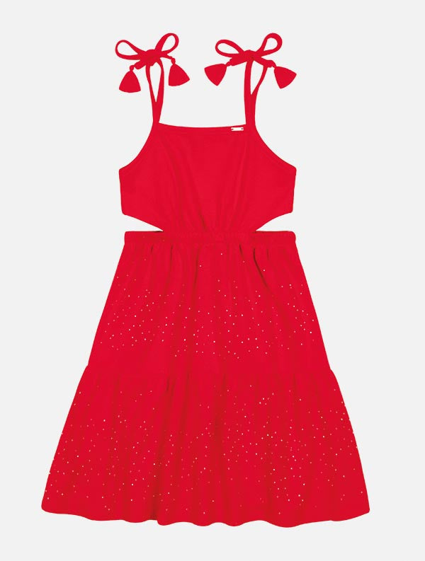 Vestido Infantil Cinti Verão Vermelho Brilho Natal Strass