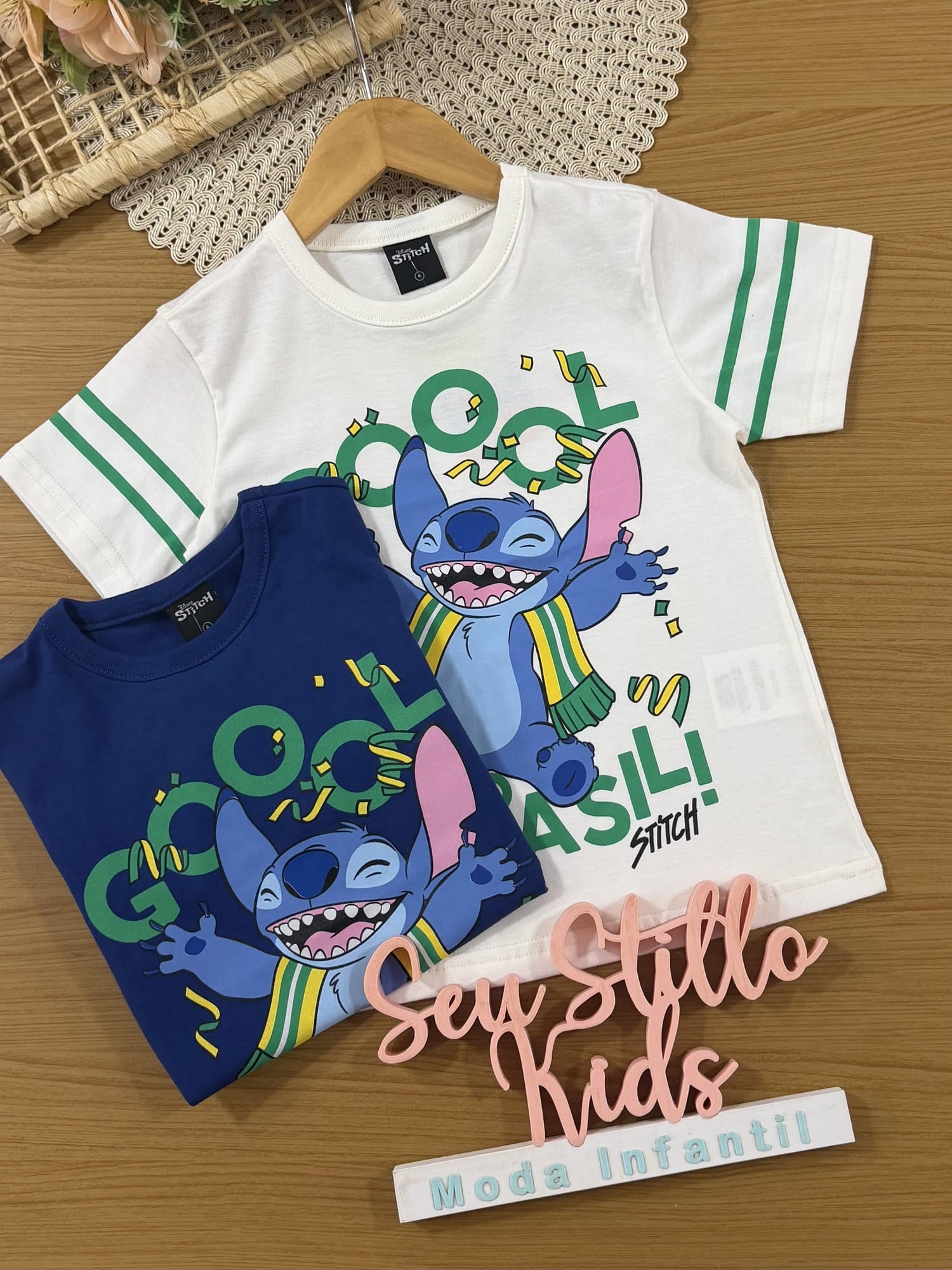 Blusa Infantil Brandili Inverno Manga Curta Branca Stitch Copa Brasil Disney