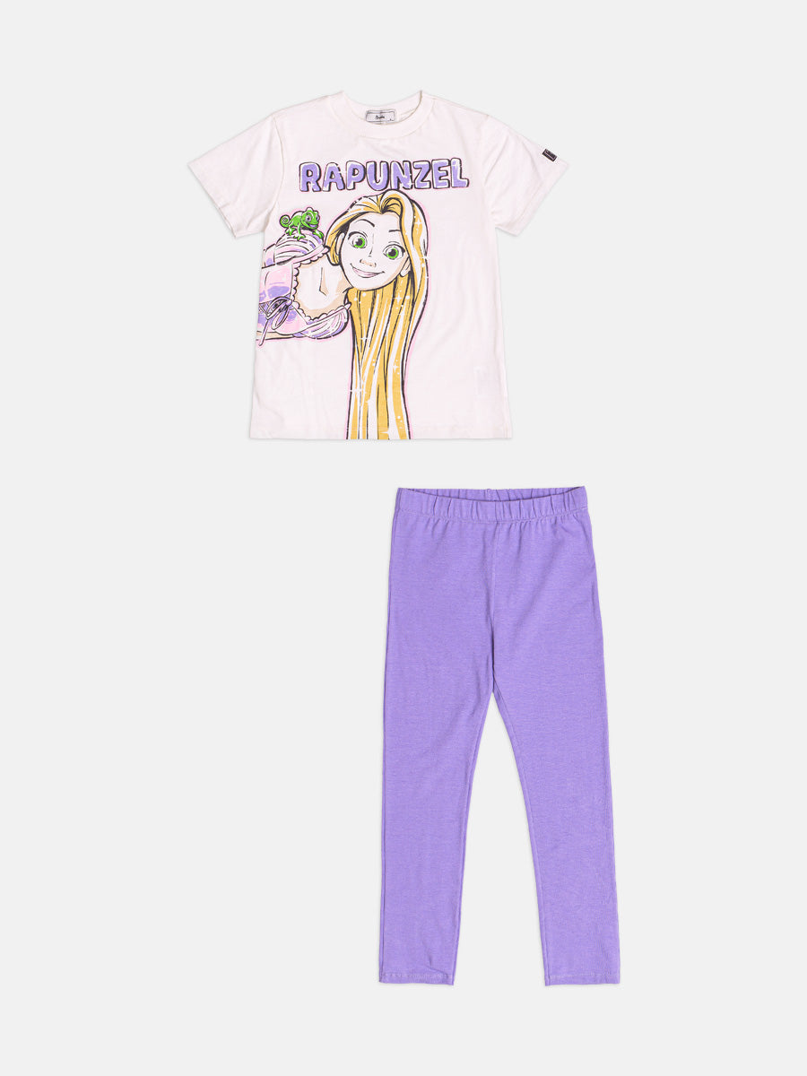 Conjunto Infantil Bimbi Inverno com Calça Legging Lilás e Blusa Manga Curta Rapunzel Disney
