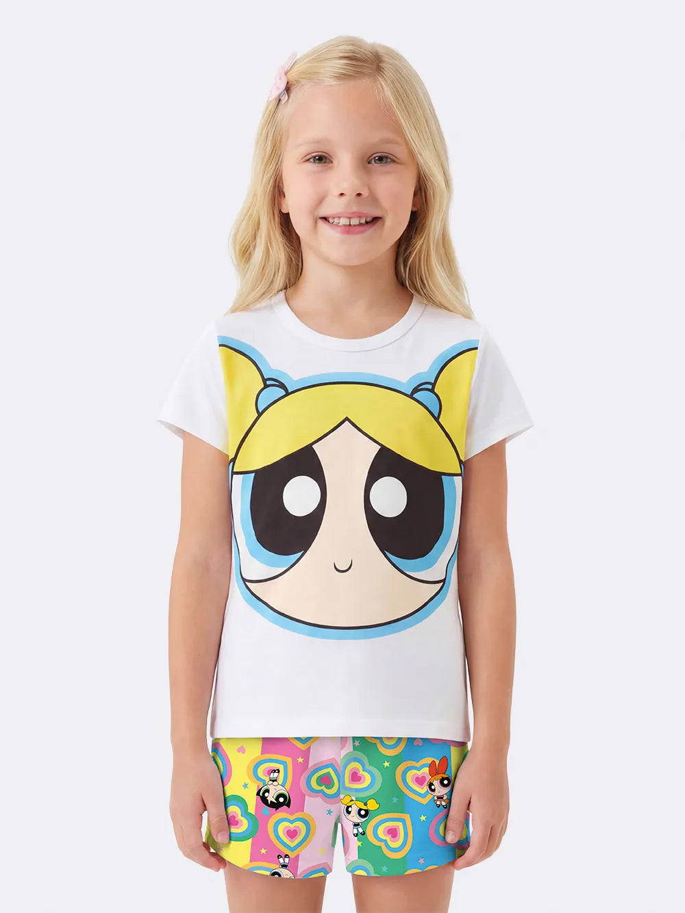 Pijama Infantil Menina Veggi com Shorts Colorido e Blusa Lindinha As Meninas Superpoderosas