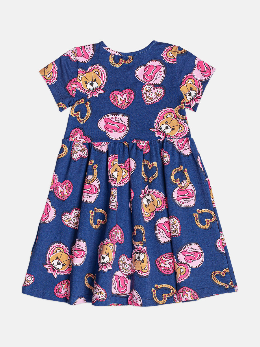 Vestido Infantil Momi Inverno Azul Ursinha Cowgirl