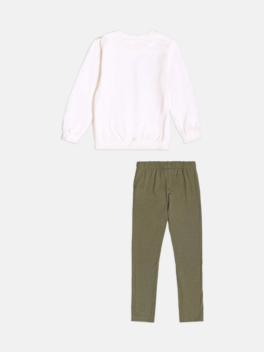 Conjunto Infantil Momi Inverno com Calça Legging Verde e Moletom sem Flanela Coolest