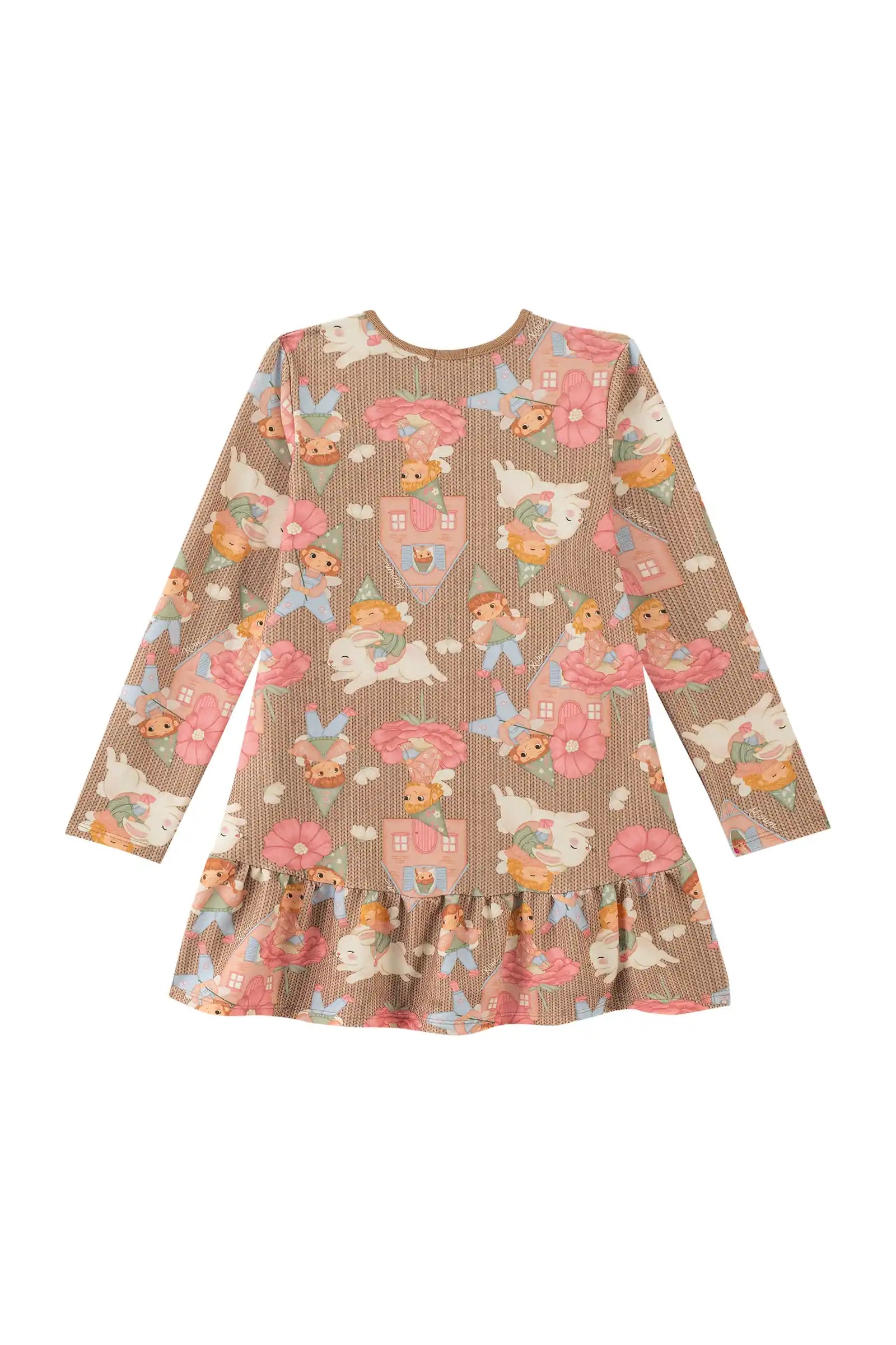 Vestido Infantil Kukiê Inverno Bege Casinha