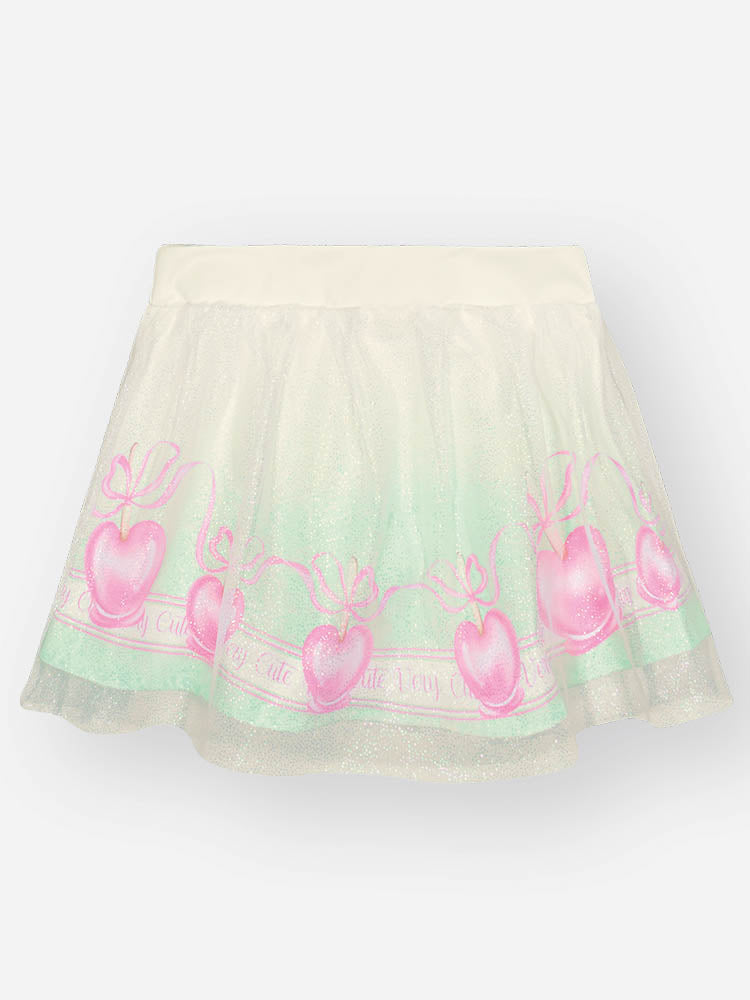 Conjunto Infantil Cinti Verão com Saia em Tule Verde e Blusa Branca Lacinho