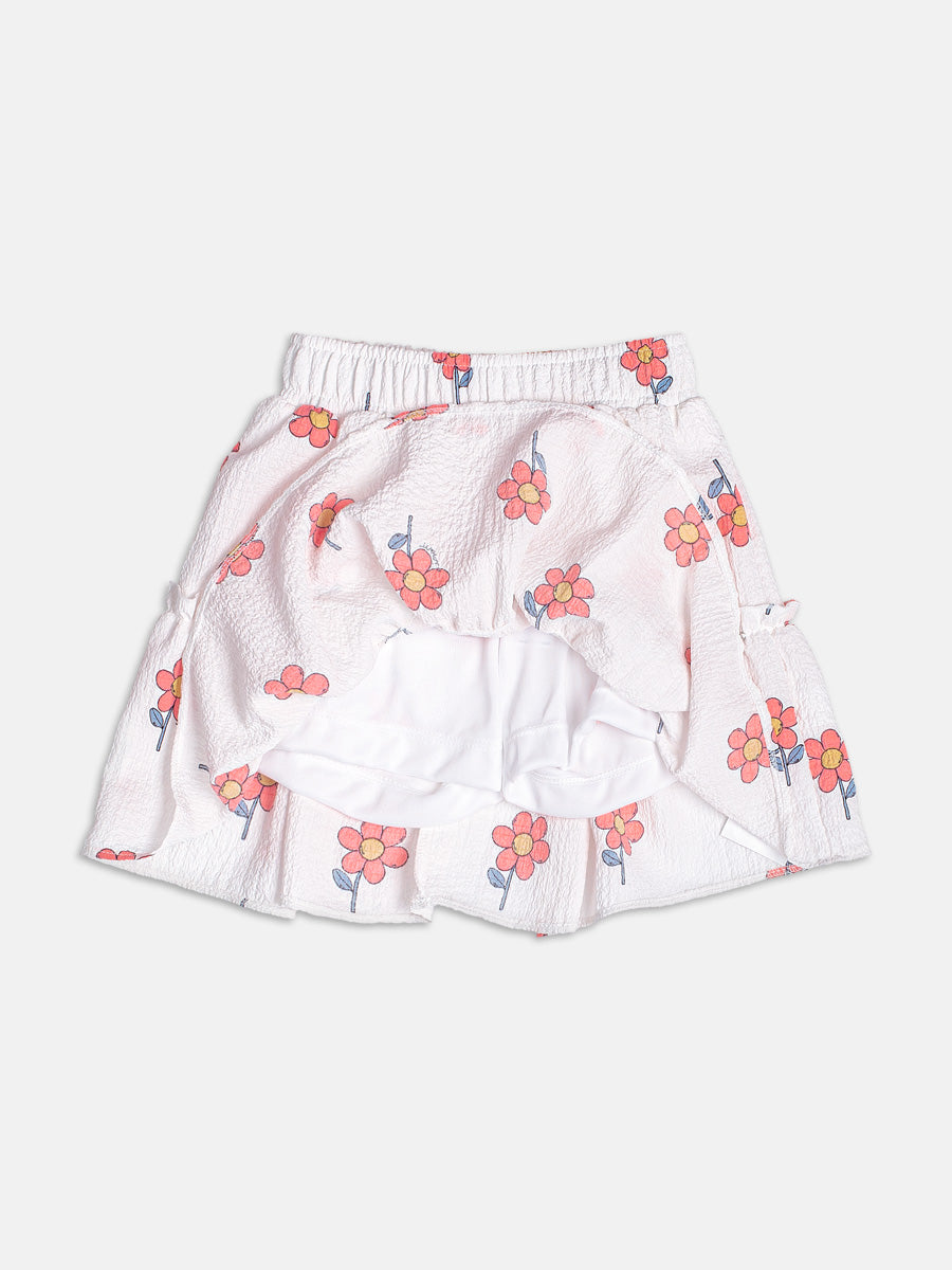 Conjunto Infantil Momi Verão com Saia e Blusa Branca Flozinhas