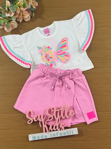 Conjunto Infantil Cinti Verão Shorts Rosa e Blusa Borboleta