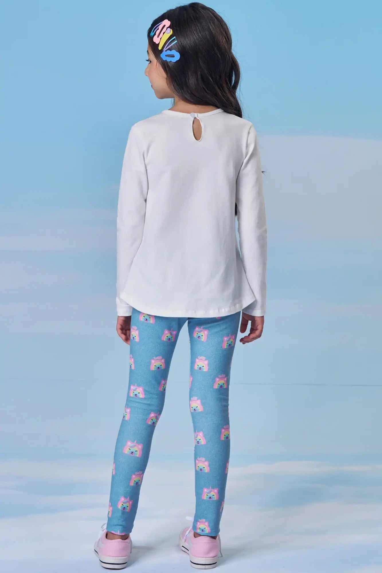 Conjunto Infantil Kukiê Inverno com Calça Legging Azule Blusa Manga Longa Gatinha Fada