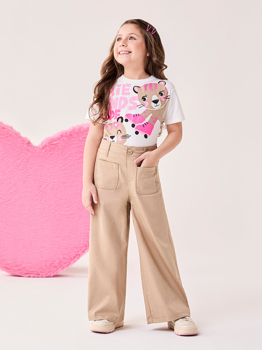 Blusa Infantil Bimbi Inverno Manga Curta Rosa Oncinha Friends