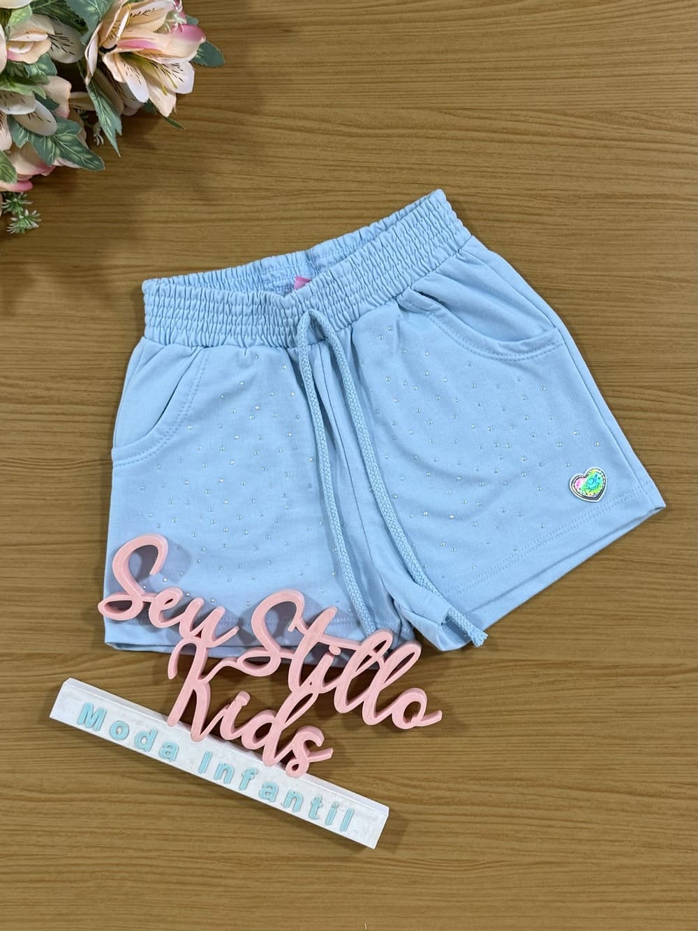 Shorts Infantil Cinti Verão Azul com Strass