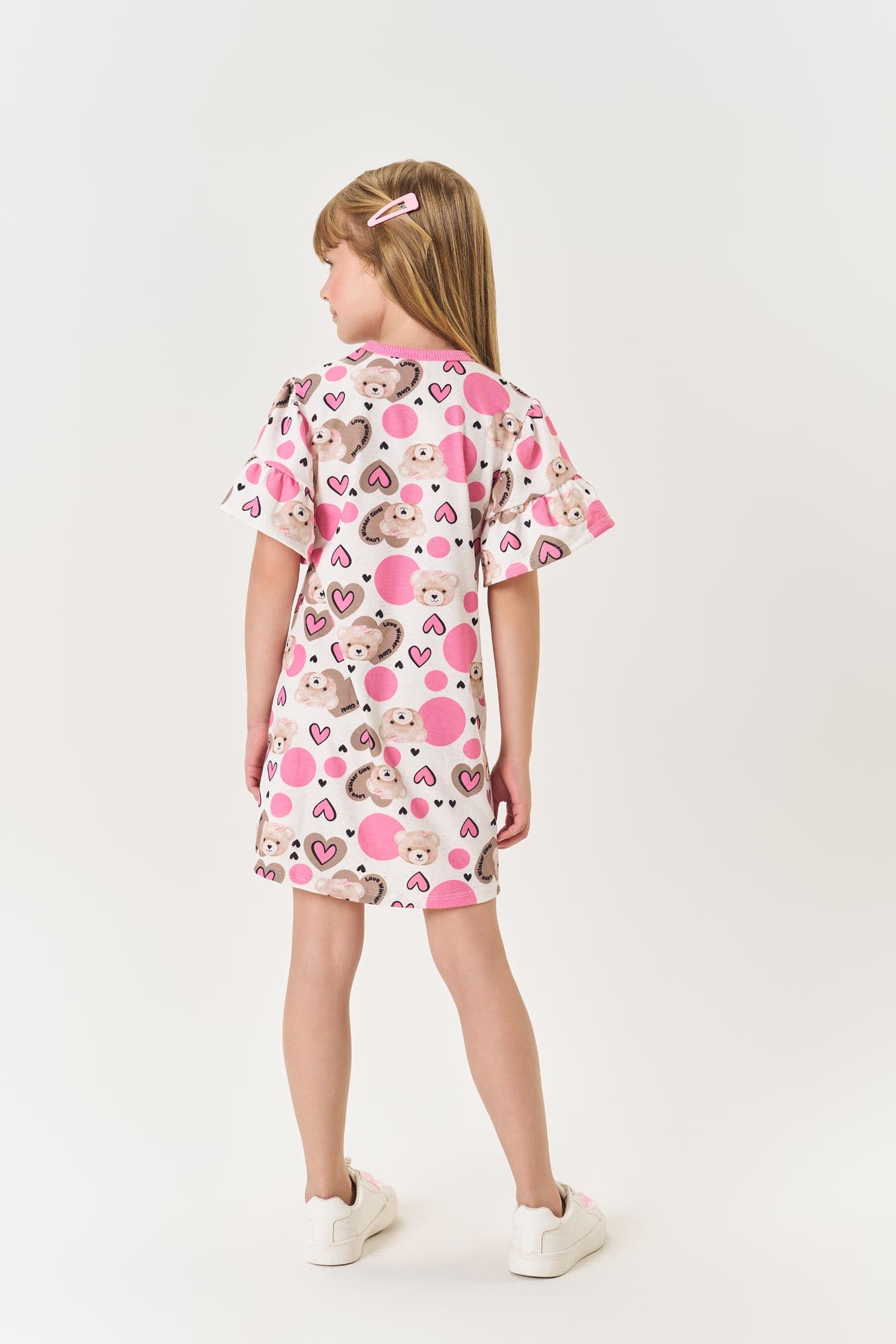 Vestido Infantil Cinti Inverno Off White Ursinhos Corações