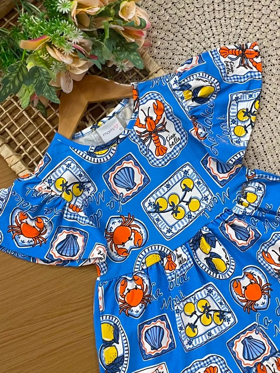Vestido Infantil Momi Azul Molduras Siri
