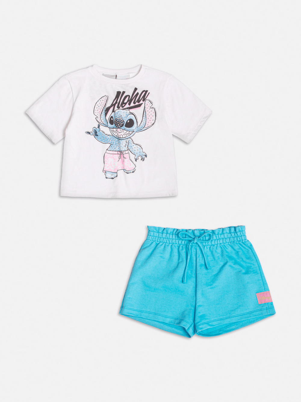 Conjunto Infantil Momi Verão Shorts Azul e Blusa Stitch
