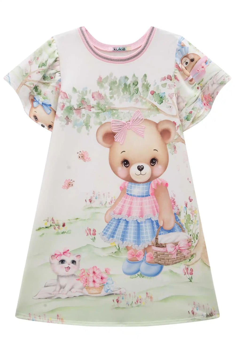 Vestido Infantil Kukie Verão Ursinha Piquenique