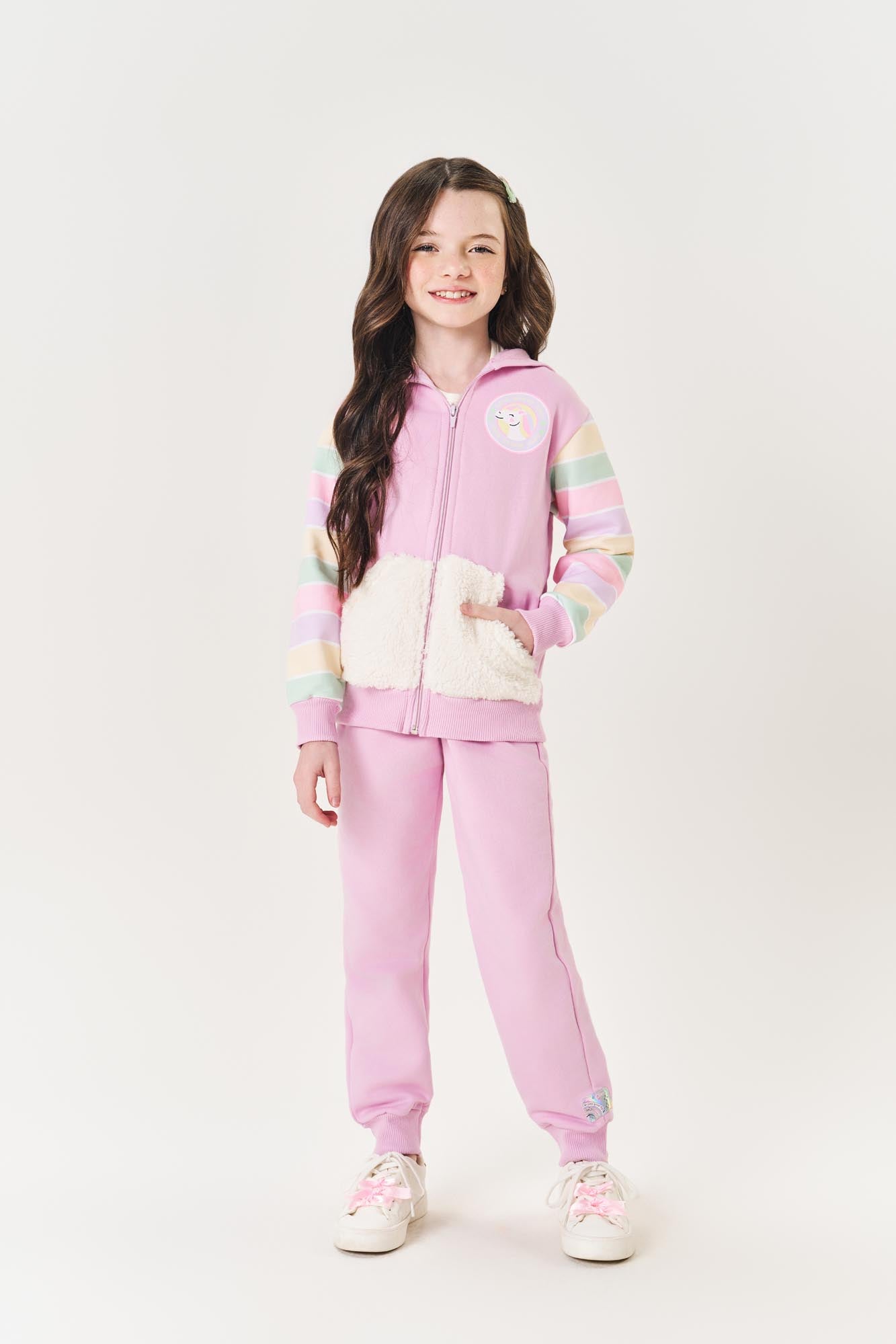 Conjunto Infantil Cinti Inverno Calça e Moletom Flanelado Lilás Unicórnio