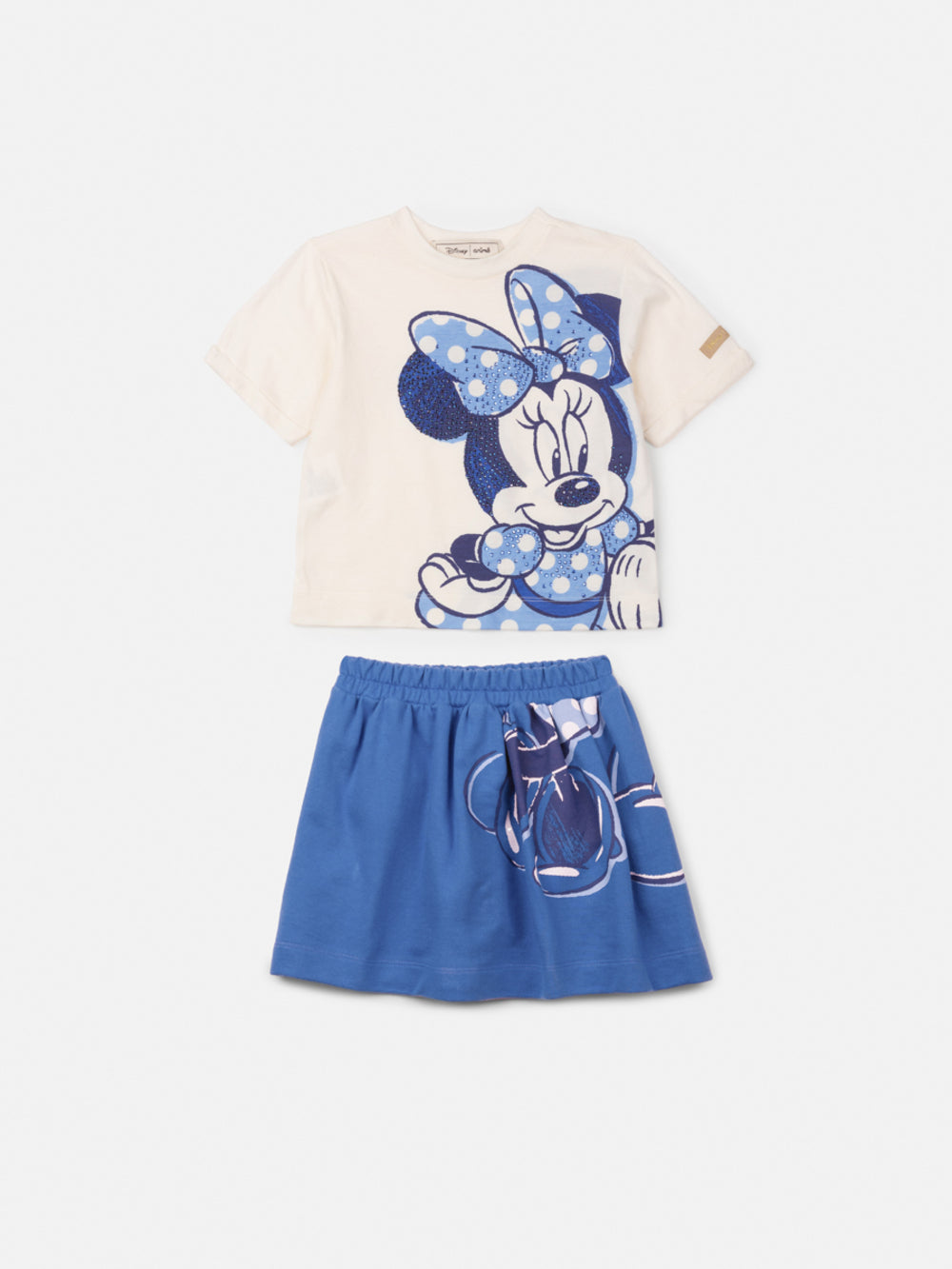 Conjunto Infantil Animê Verão Saia Azul e Blusa Minnie Disney