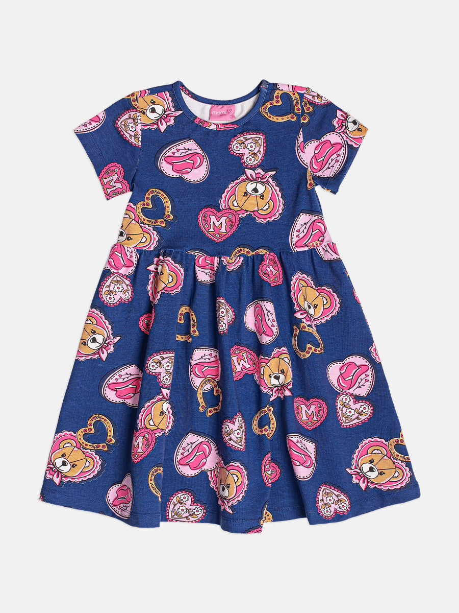 Vestido Infantil Momi Inverno Azul Ursinha Cowgirl