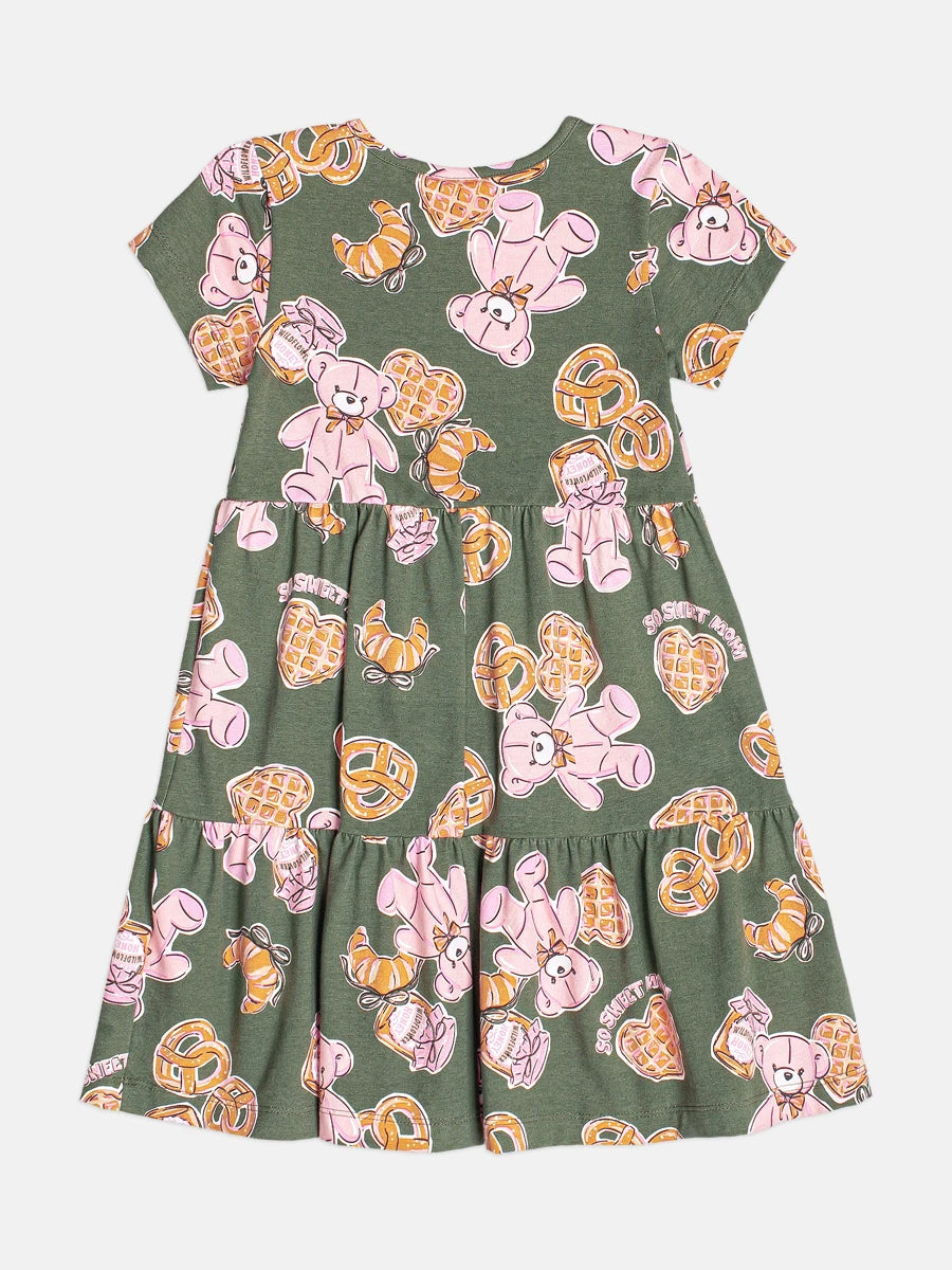 Vestido Infantil Momi Inverno Verde Ursinho Docinhos