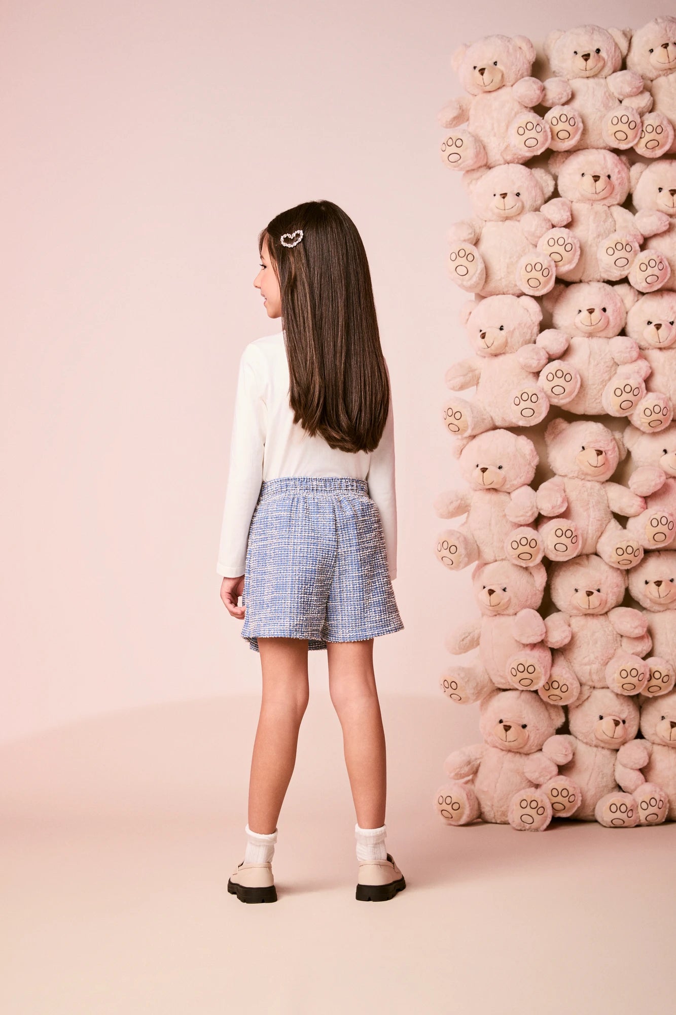 Conjunto Infantil Momi Inverno com Shorts Saia Azul e Blusa Manga Longa Girls Club