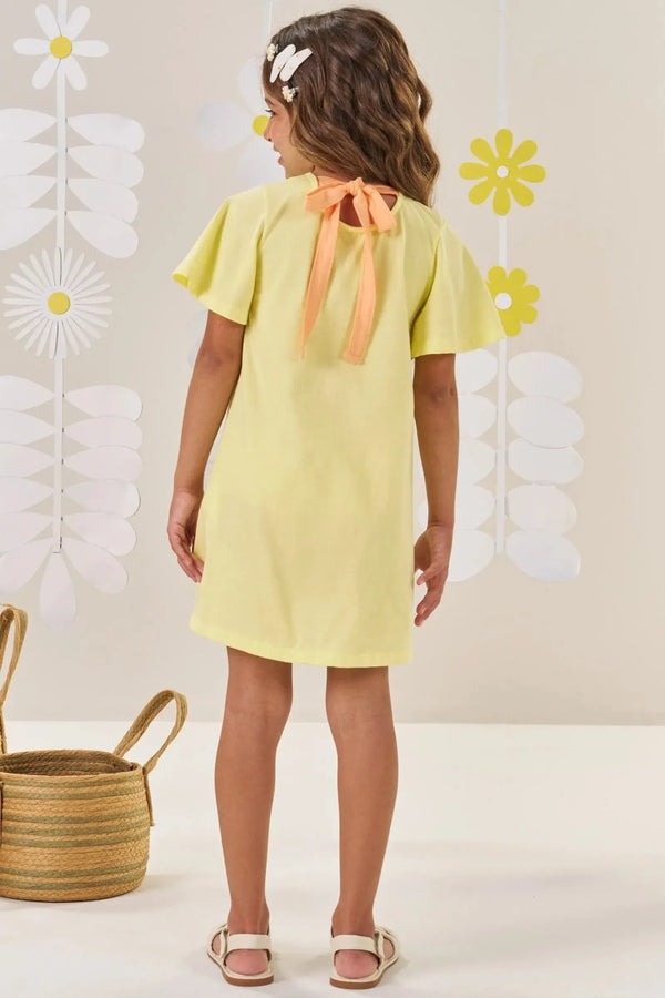 Vestido Infantil Kukiê Verão Amarelo Menina Jardineira