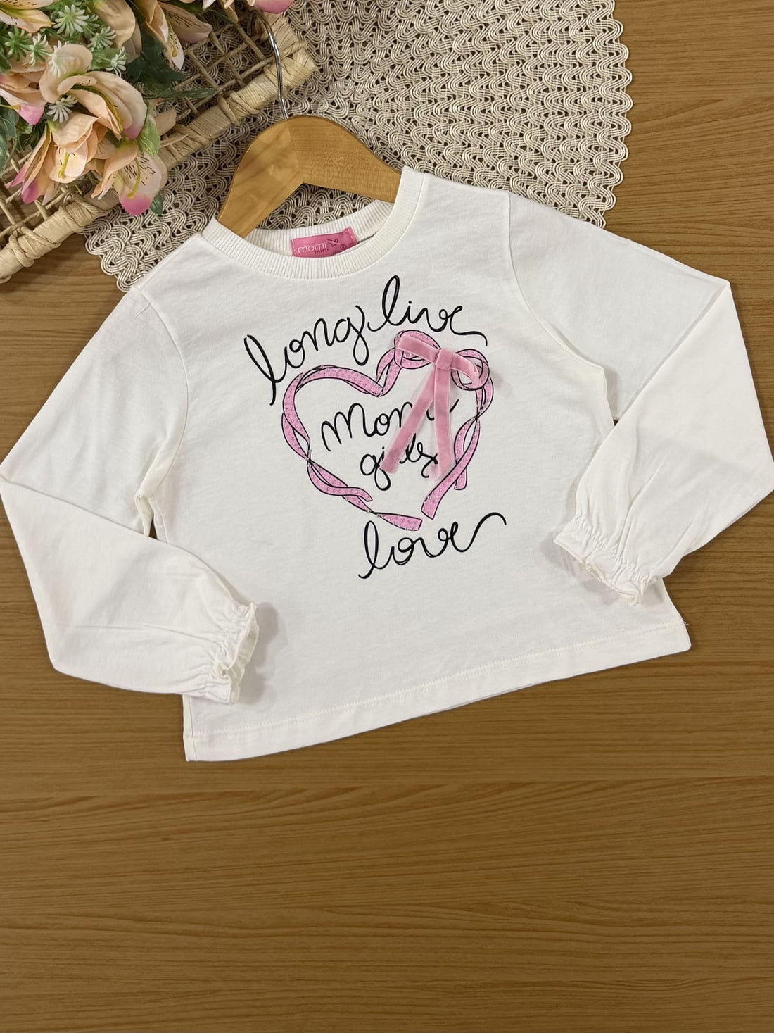 Conjunto Infantil Momi Inverno com Saia Rosa e Blusa Manga Longa Love
