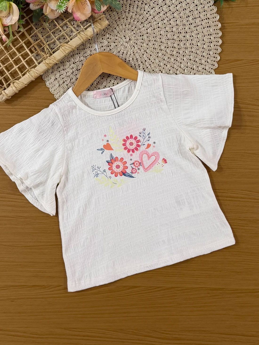 Conjunto Infantil Kukiê com Shorts Verde e Blusa Florzinhas