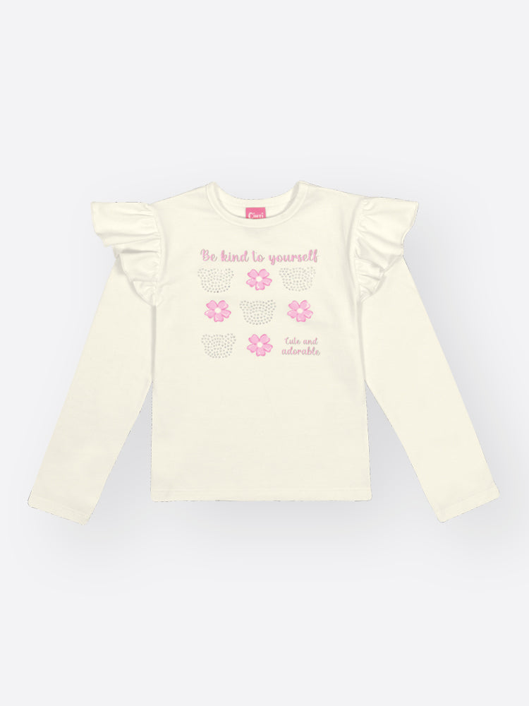 Conjunto Infantil Cinti Inverno com Saia em Tule e Blusa Manga Longa Florzinha Strass