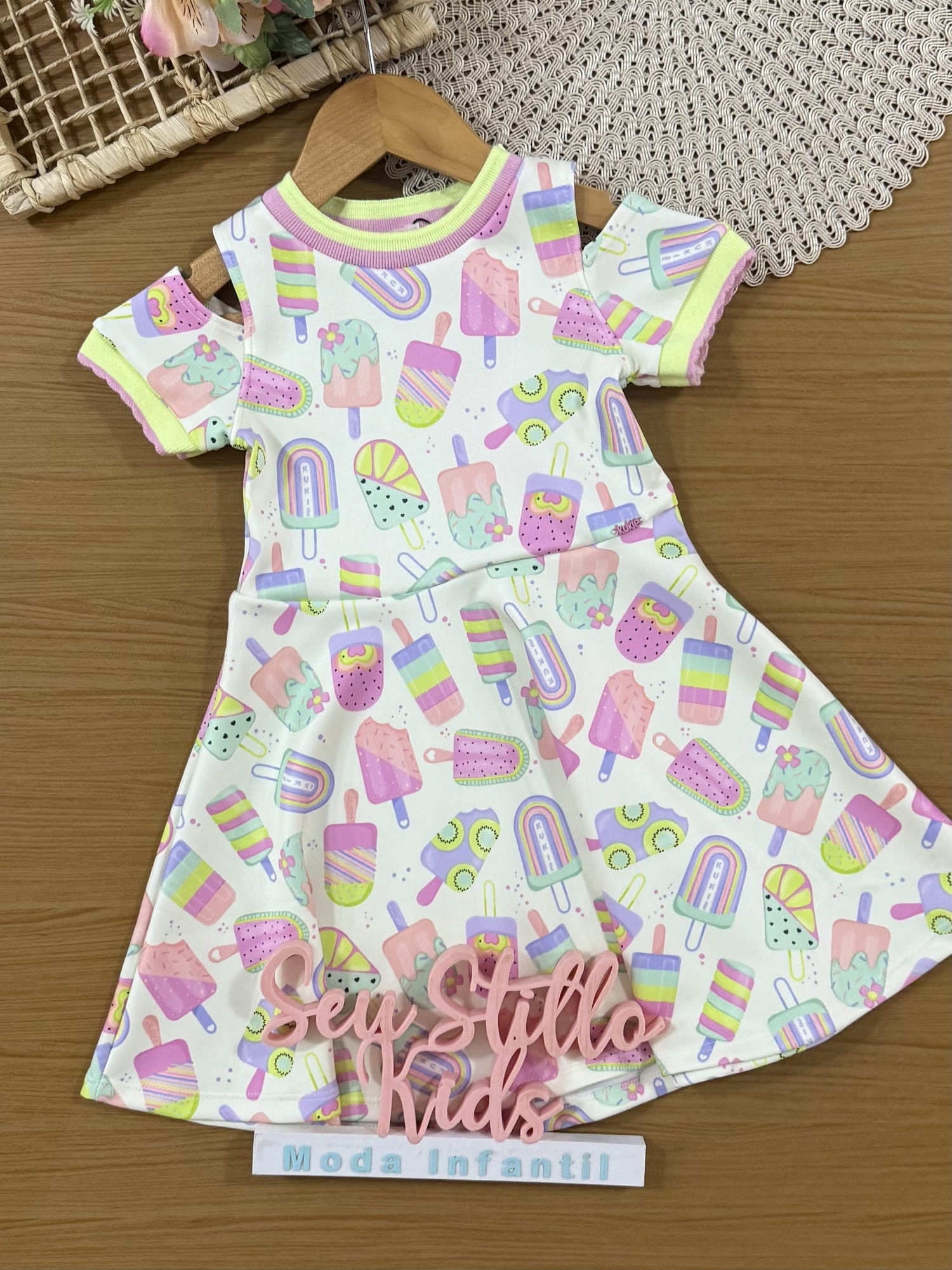 Vestido Infantil Kukiê Verão Verde Claro Picolés