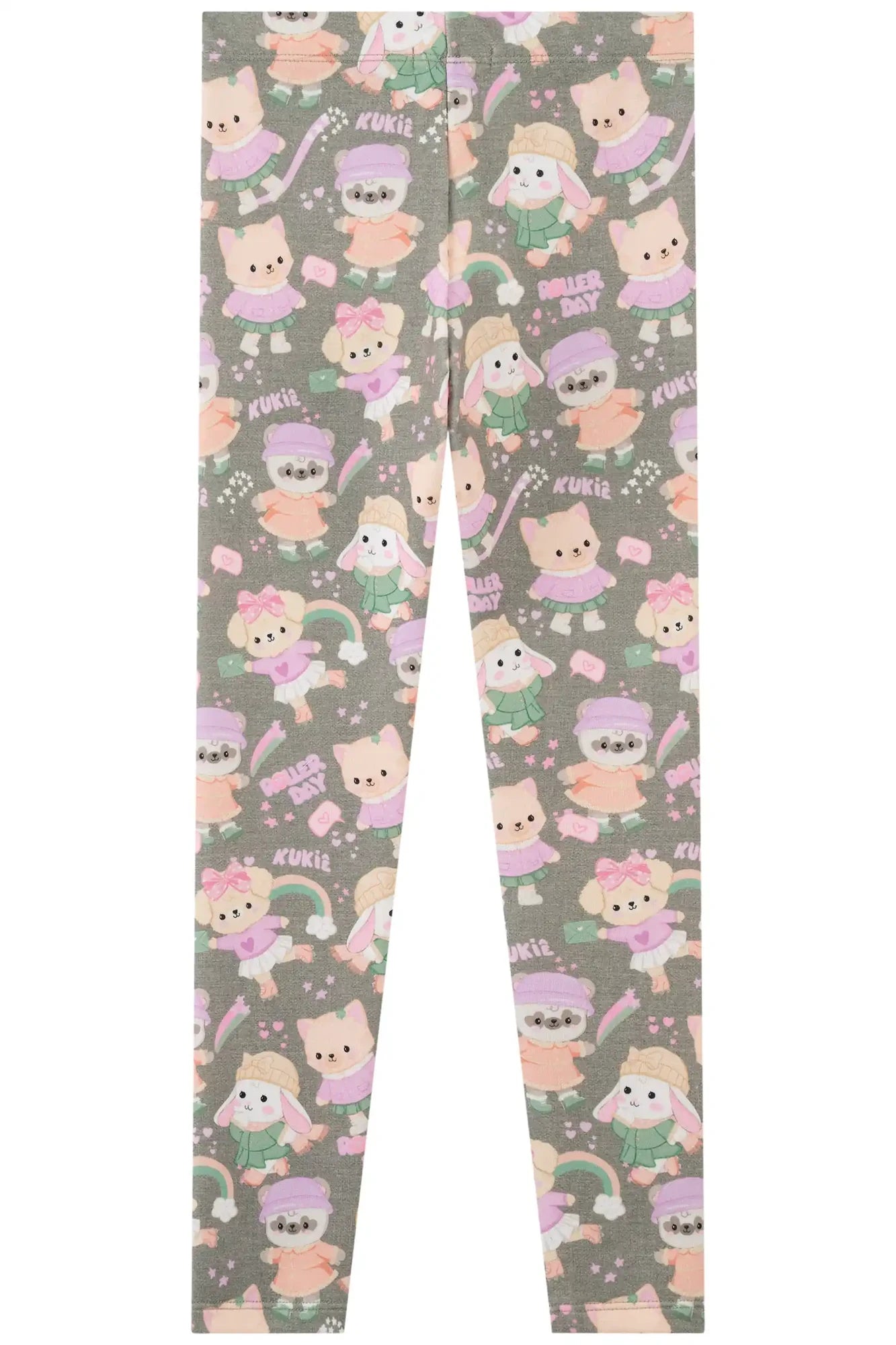 Calça Legging Infantil Kukiê Inveno Cinza Bichinhos