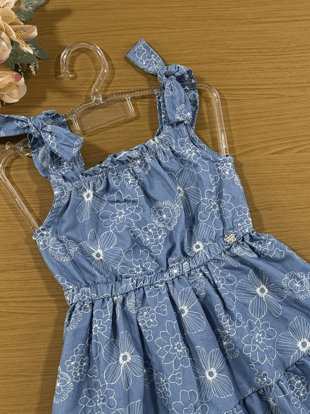 Vestido Infantil Momi Verão Azul Bordado
